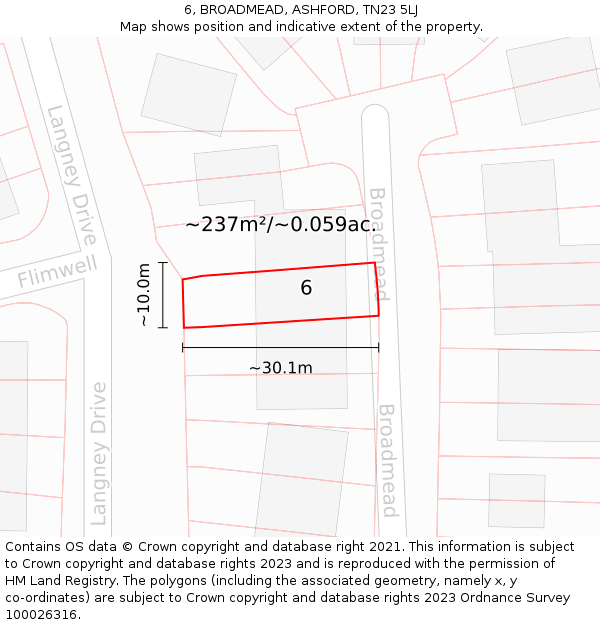 6, BROADMEAD, ASHFORD, TN23 5LJ: Plot and title map