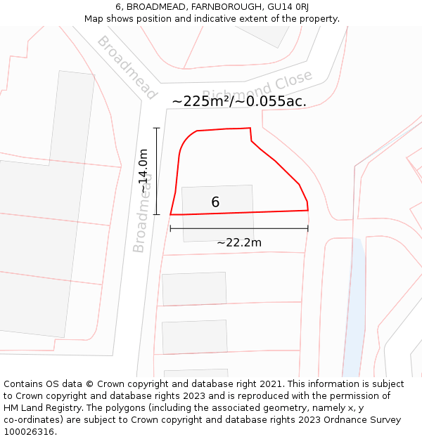 6, BROADMEAD, FARNBOROUGH, GU14 0RJ: Plot and title map