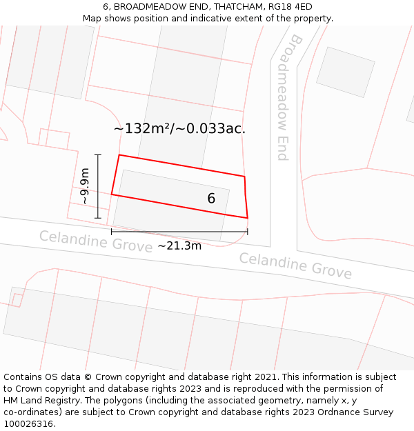 6, BROADMEADOW END, THATCHAM, RG18 4ED: Plot and title map