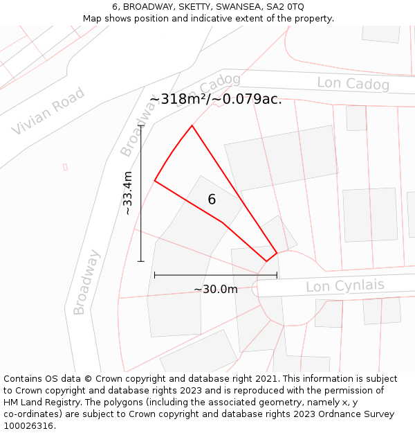 6, BROADWAY, SKETTY, SWANSEA, SA2 0TQ: Plot and title map