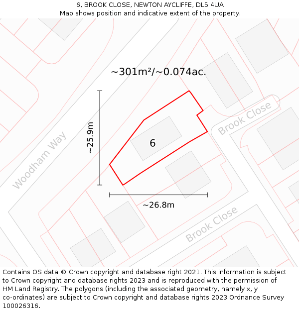 6, BROOK CLOSE, NEWTON AYCLIFFE, DL5 4UA: Plot and title map