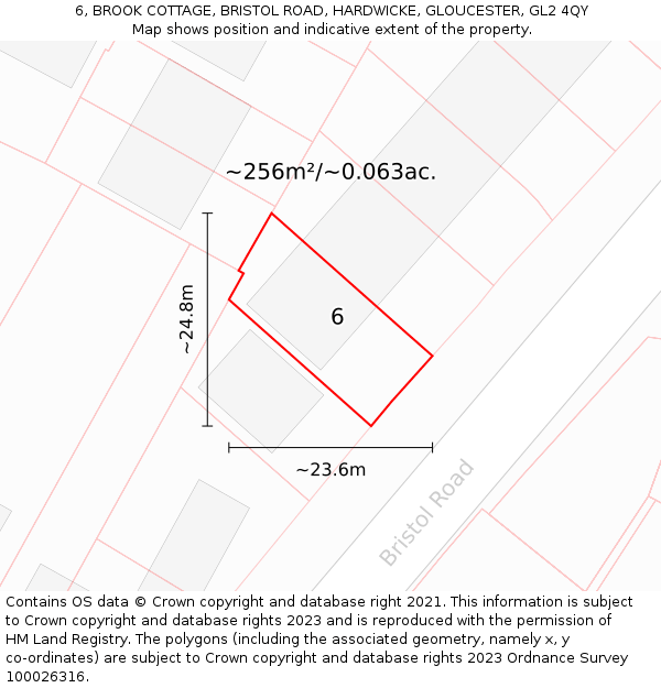 6, BROOK COTTAGE, BRISTOL ROAD, HARDWICKE, GLOUCESTER, GL2 4QY: Plot and title map