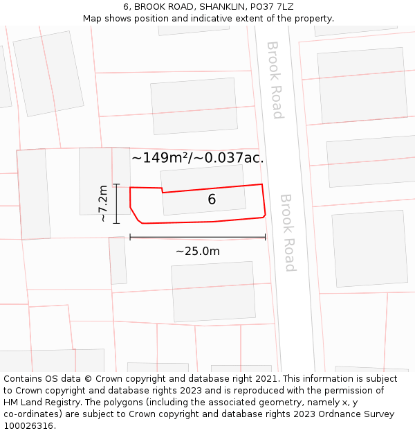 6, BROOK ROAD, SHANKLIN, PO37 7LZ: Plot and title map