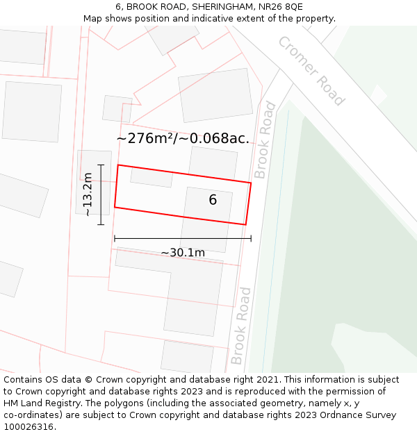 6, BROOK ROAD, SHERINGHAM, NR26 8QE: Plot and title map