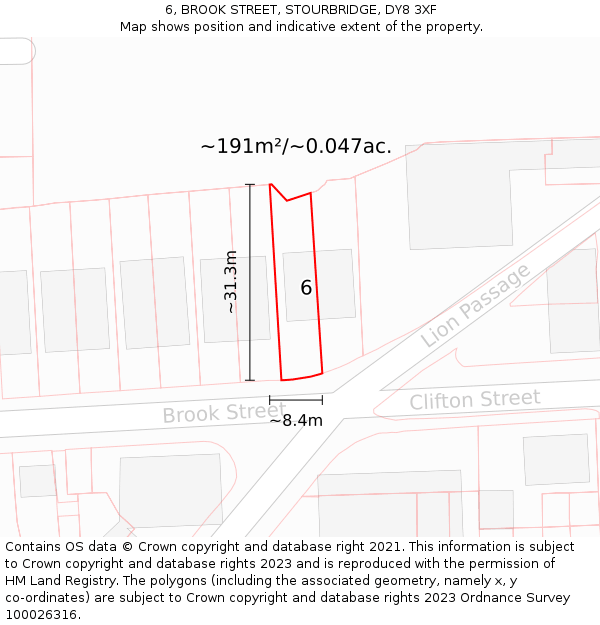 6, BROOK STREET, STOURBRIDGE, DY8 3XF: Plot and title map