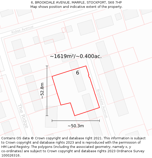 6, BROOKDALE AVENUE, MARPLE, STOCKPORT, SK6 7HP: Plot and title map