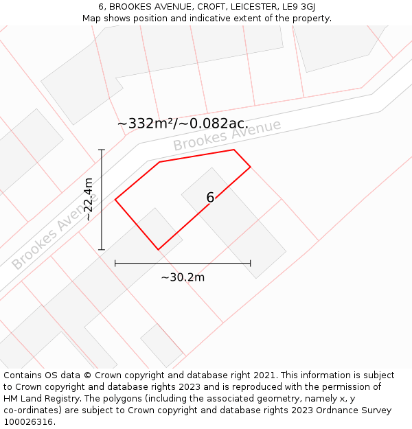 6, BROOKES AVENUE, CROFT, LEICESTER, LE9 3GJ: Plot and title map