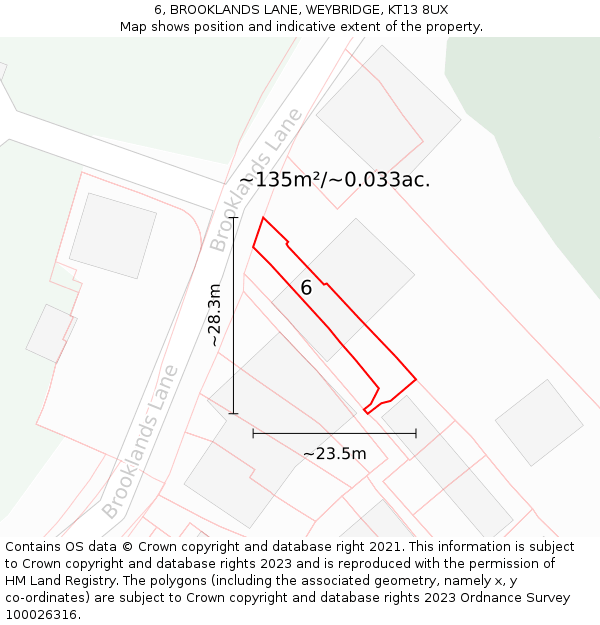 6, BROOKLANDS LANE, WEYBRIDGE, KT13 8UX: Plot and title map