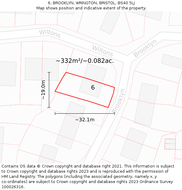 6, BROOKLYN, WRINGTON, BRISTOL, BS40 5LJ: Plot and title map