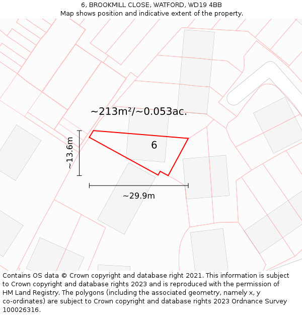 6, BROOKMILL CLOSE, WATFORD, WD19 4BB: Plot and title map