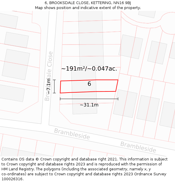 6, BROOKSDALE CLOSE, KETTERING, NN16 9BJ: Plot and title map