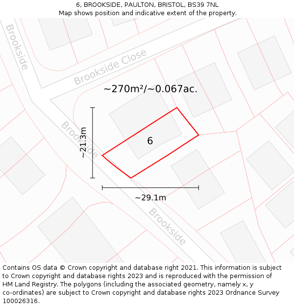 6, BROOKSIDE, PAULTON, BRISTOL, BS39 7NL: Plot and title map