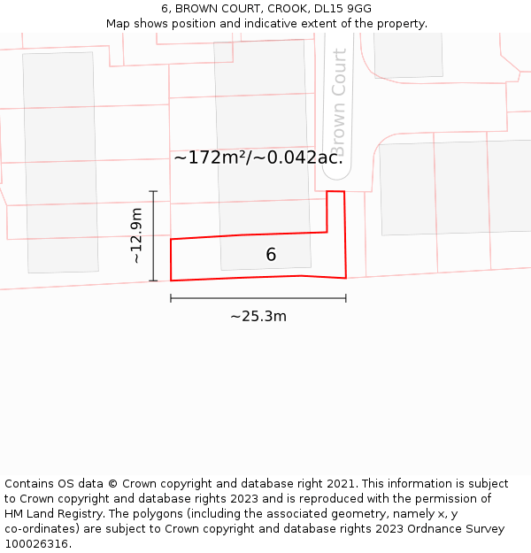 6, BROWN COURT, CROOK, DL15 9GG: Plot and title map