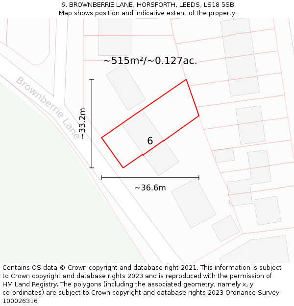 6, BROWNBERRIE LANE, HORSFORTH, LEEDS, LS18 5SB: Plot and title map