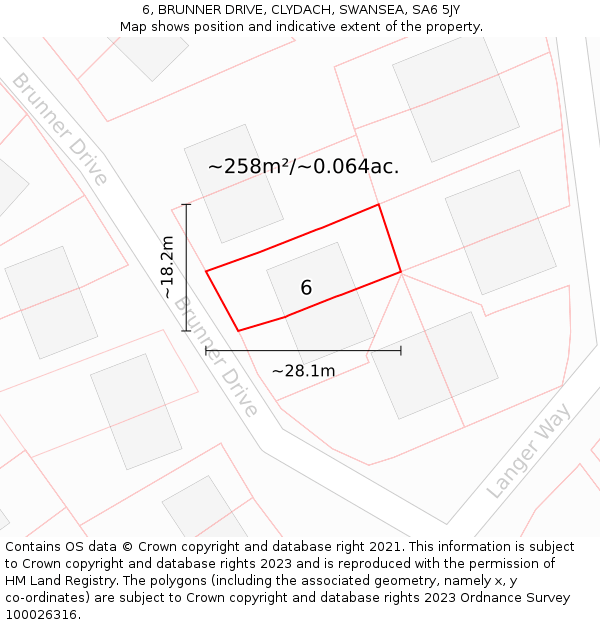 6, BRUNNER DRIVE, CLYDACH, SWANSEA, SA6 5JY: Plot and title map