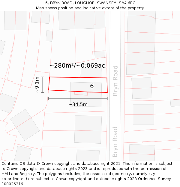 6, BRYN ROAD, LOUGHOR, SWANSEA, SA4 6PG: Plot and title map