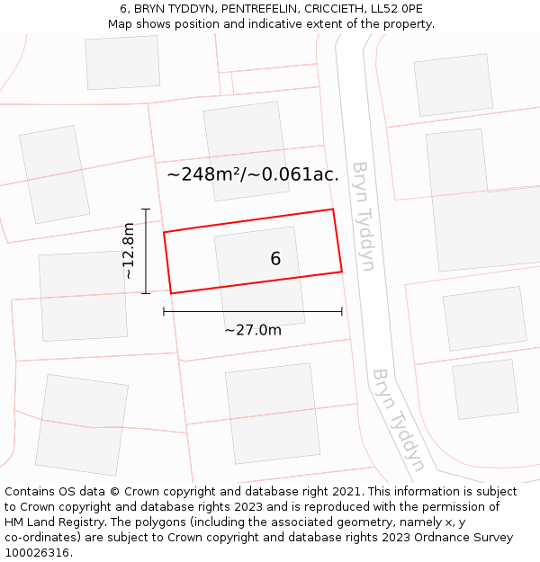 6, BRYN TYDDYN, PENTREFELIN, CRICCIETH, LL52 0PE: Plot and title map