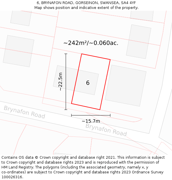 6, BRYNAFON ROAD, GORSEINON, SWANSEA, SA4 4YF: Plot and title map