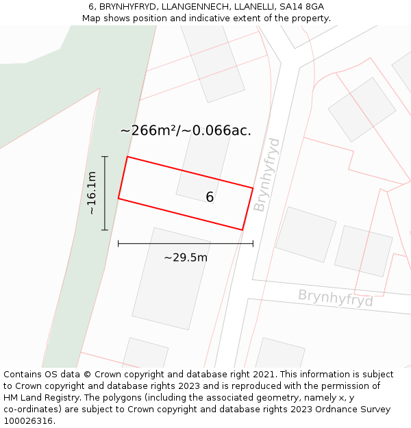 6, BRYNHYFRYD, LLANGENNECH, LLANELLI, SA14 8GA: Plot and title map