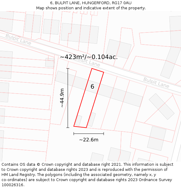 6, BULPIT LANE, HUNGERFORD, RG17 0AU: Plot and title map