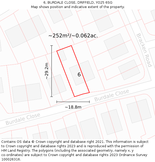 6, BURDALE CLOSE, DRIFFIELD, YO25 6SG: Plot and title map