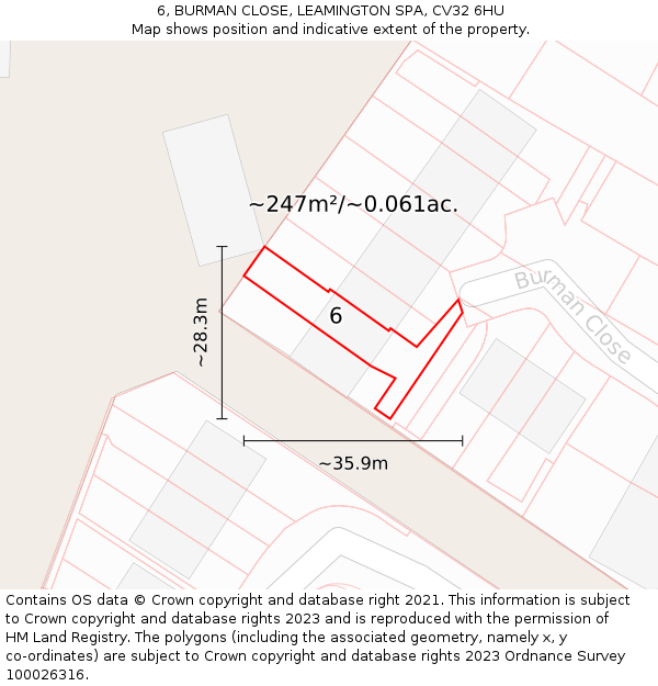 6, BURMAN CLOSE, LEAMINGTON SPA, CV32 6HU: Plot and title map