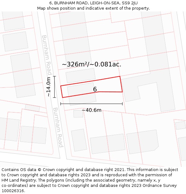 6, BURNHAM ROAD, LEIGH-ON-SEA, SS9 2JU: Plot and title map