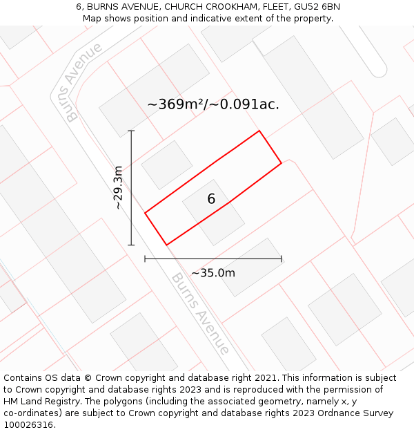 6, BURNS AVENUE, CHURCH CROOKHAM, FLEET, GU52 6BN: Plot and title map