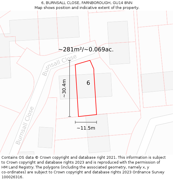 6, BURNSALL CLOSE, FARNBOROUGH, GU14 8NN: Plot and title map