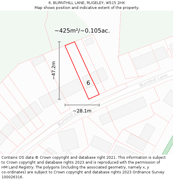 6, BURNTHILL LANE, RUGELEY, WS15 2HX: Plot and title map