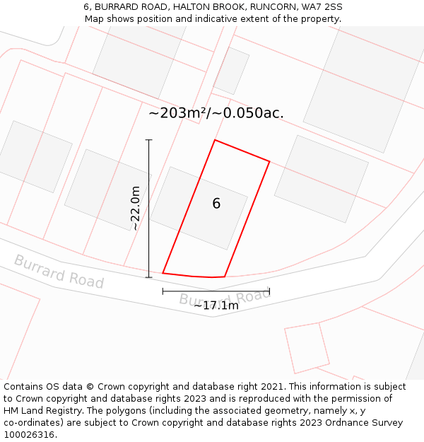 6, BURRARD ROAD, HALTON BROOK, RUNCORN, WA7 2SS: Plot and title map