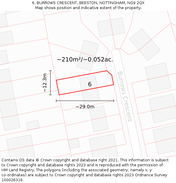 6, BURROWS CRESCENT, BEESTON, NOTTINGHAM, NG9 2QX: Plot and title map