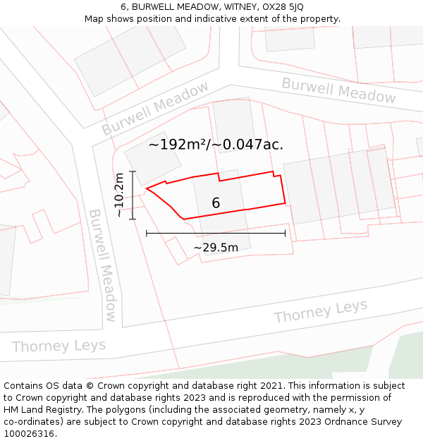 6, BURWELL MEADOW, WITNEY, OX28 5JQ: Plot and title map