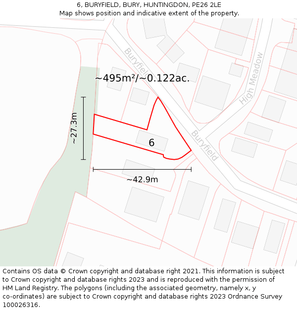 6, BURYFIELD, BURY, HUNTINGDON, PE26 2LE: Plot and title map