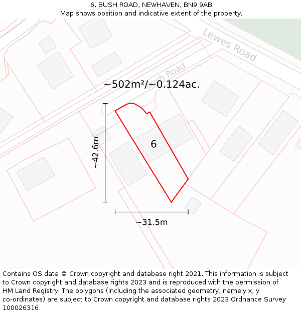 6, BUSH ROAD, NEWHAVEN, BN9 9AB: Plot and title map