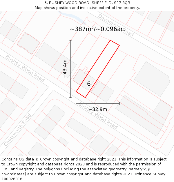 6, BUSHEY WOOD ROAD, SHEFFIELD, S17 3QB: Plot and title map