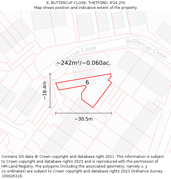 6, BUTTERCUP CLOSE, THETFORD, IP24 2YX: Plot and title map