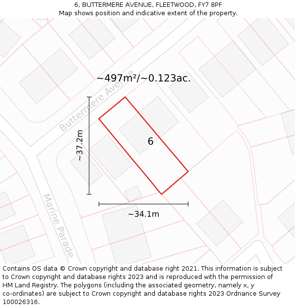 6, BUTTERMERE AVENUE, FLEETWOOD, FY7 8PF: Plot and title map