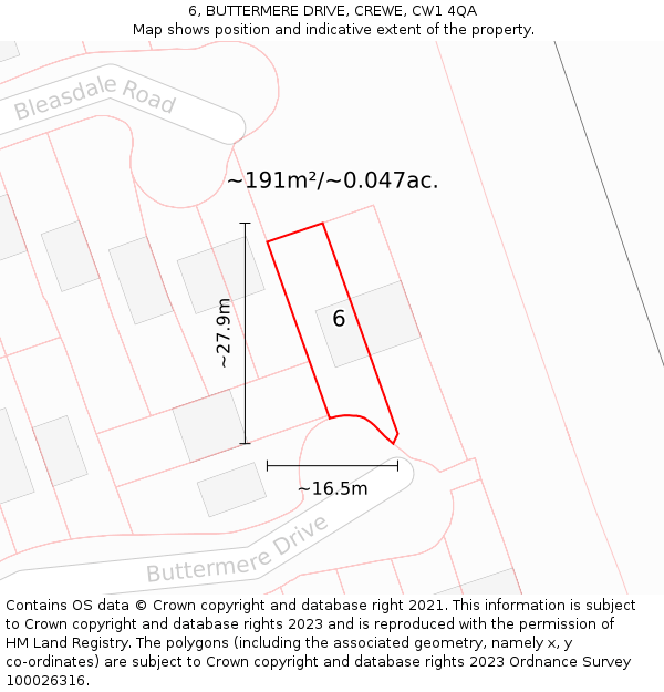 6, BUTTERMERE DRIVE, CREWE, CW1 4QA: Plot and title map