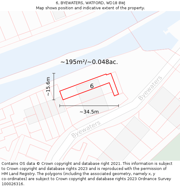 6, BYEWATERS, WATFORD, WD18 8WJ: Plot and title map