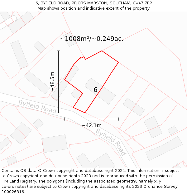 6, BYFIELD ROAD, PRIORS MARSTON, SOUTHAM, CV47 7RP: Plot and title map