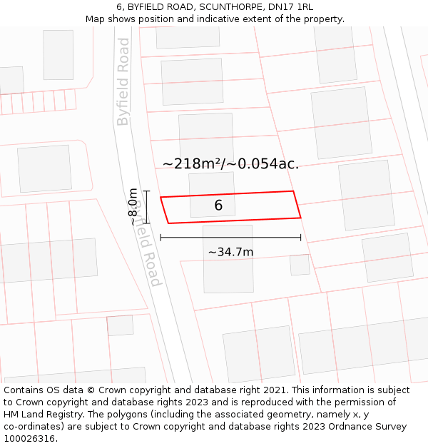 6, BYFIELD ROAD, SCUNTHORPE, DN17 1RL: Plot and title map