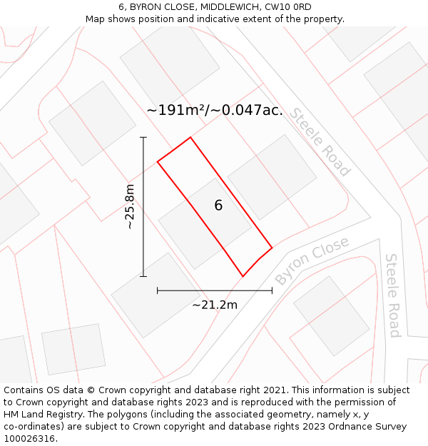 6, BYRON CLOSE, MIDDLEWICH, CW10 0RD: Plot and title map