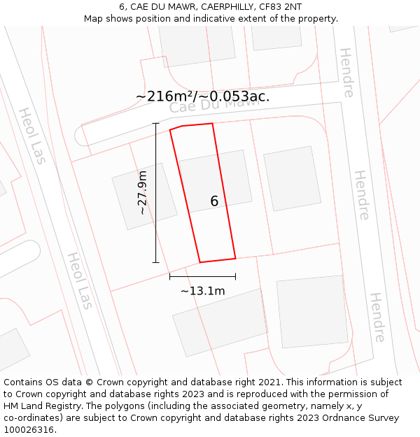 6, CAE DU MAWR, CAERPHILLY, CF83 2NT: Plot and title map