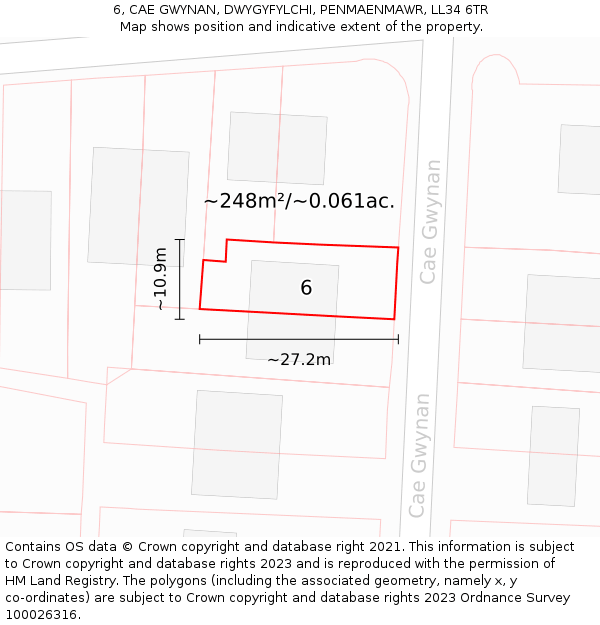 6, CAE GWYNAN, DWYGYFYLCHI, PENMAENMAWR, LL34 6TR: Plot and title map