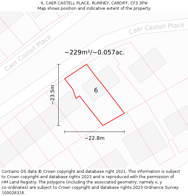 6, CAER CASTELL PLACE, RUMNEY, CARDIFF, CF3 3PW: Plot and title map