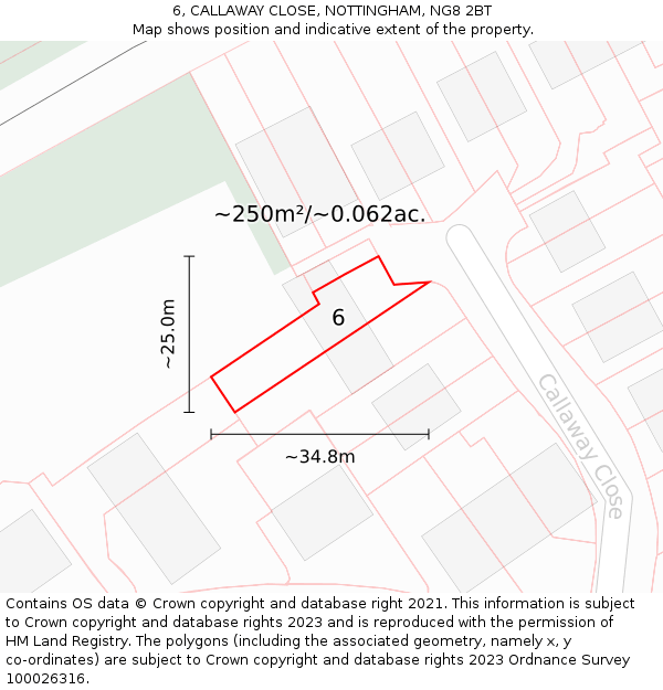 6, CALLAWAY CLOSE, NOTTINGHAM, NG8 2BT: Plot and title map