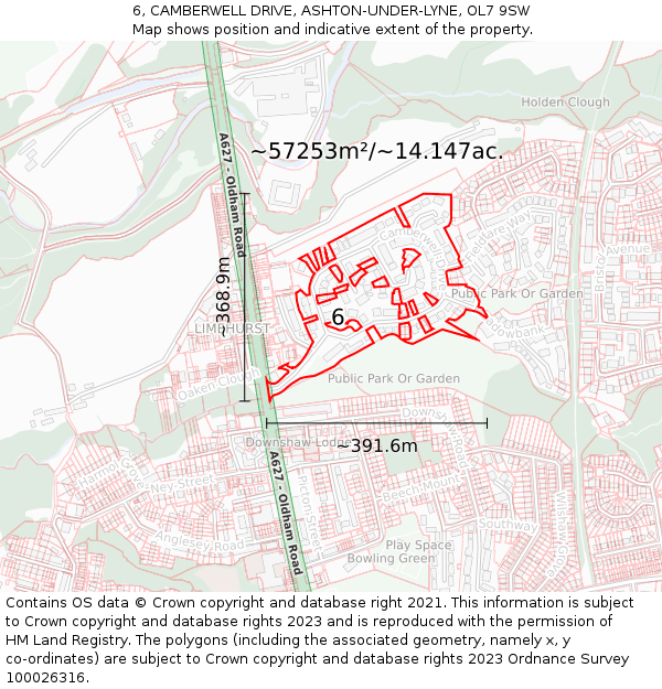 6, CAMBERWELL DRIVE, ASHTON-UNDER-LYNE, OL7 9SW: Plot and title map