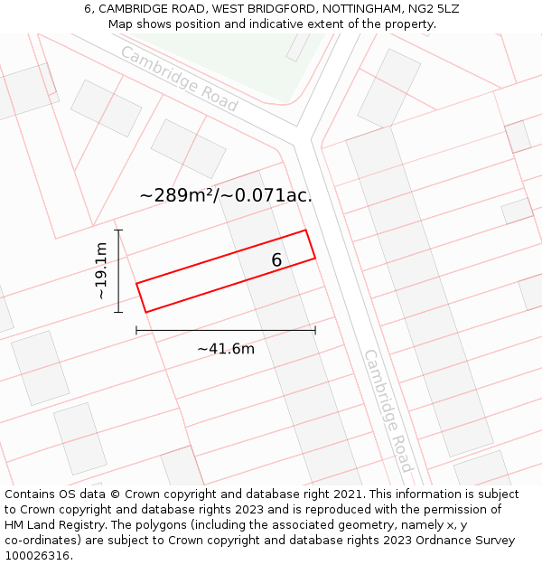 6, CAMBRIDGE ROAD, WEST BRIDGFORD, NOTTINGHAM, NG2 5LZ: Plot and title map