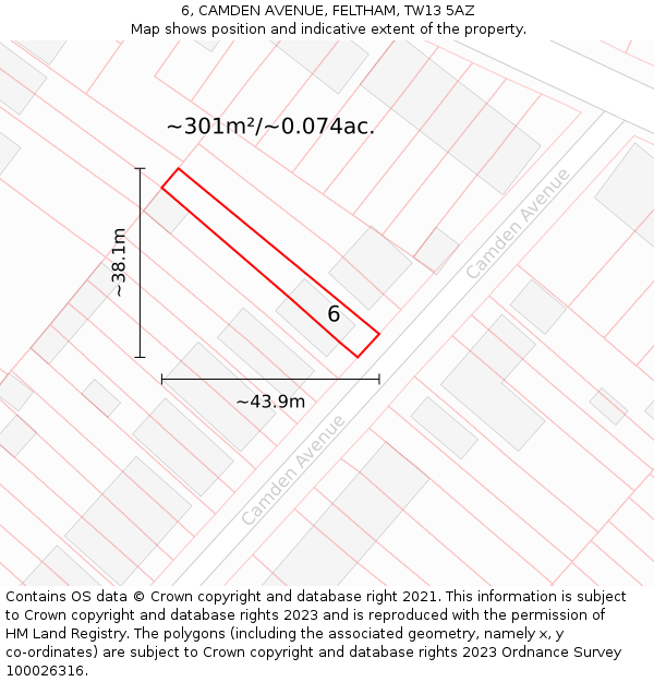 6, CAMDEN AVENUE, FELTHAM, TW13 5AZ: Plot and title map